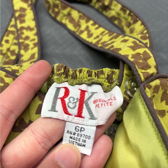 R&K Originals Sundress Sleeveless Spaghetti Strap Mini Green & Brown Size 6P - Picture 5 of 8